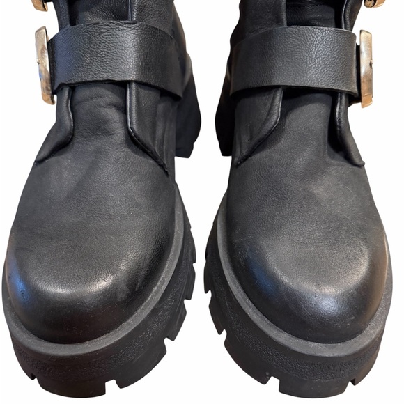 Steve Madden Roland Boots Combat Size 11 Black Side Zipper Triple Buckle Edgy - Picture 4 of 14